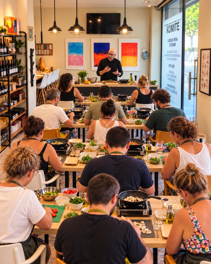 Chef impartiendo un taller de cocina en Komité